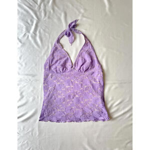 Purple Lilac Y2L Lace Halter Top